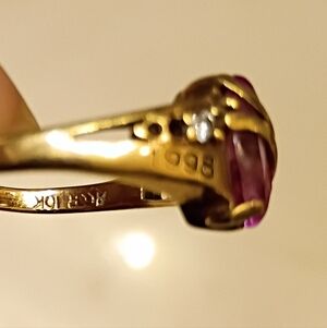 Gold Women's Class Ring with Pink Stone and Accent Diamonds